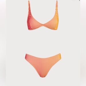 Sunset Ombre Ribbed Bikini Set | Pink & Orange Gradient | Size Small